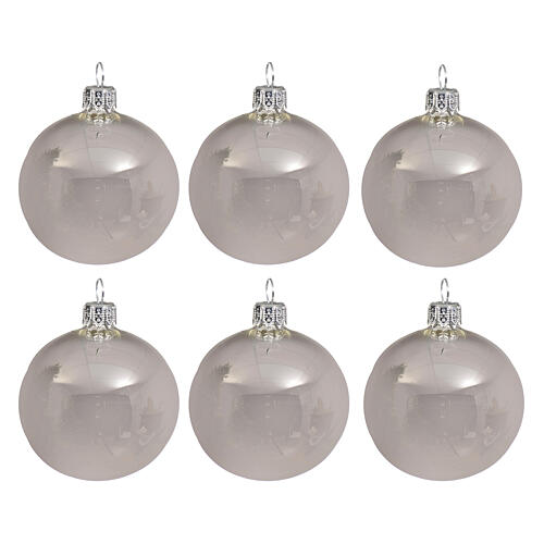 Christmas balls, set of 6, polished silver blown glass, 80 mm 1
