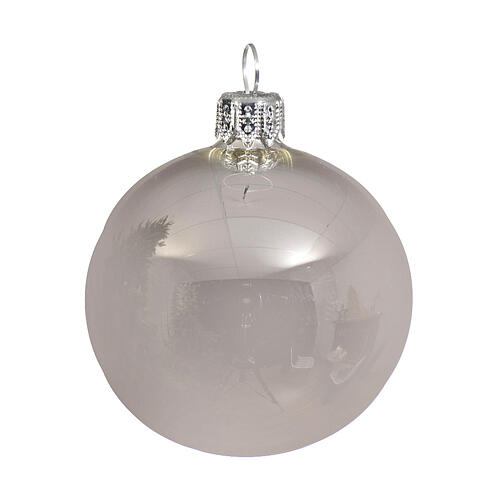 Christmas balls, set of 6, polished silver blown glass, 80 mm 2