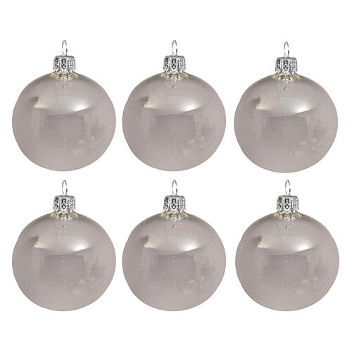 Christmas baubles set of 6 pieces in blown glass 80 mm shiny silver 1