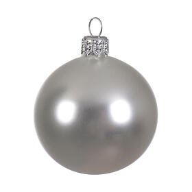 Christmas balls, set of 6, matte silver blown glass, 80 mm