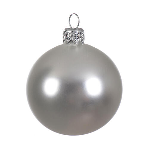 Christmas balls, set of 6, matte silver blown glass, 80 mm 2