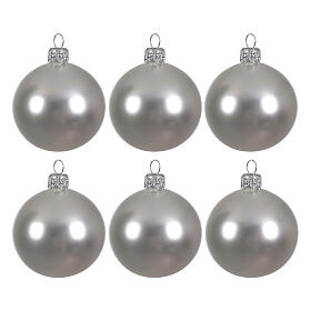 Palline natalizie set 6pz argento opaco vetro soffiato 80mm artigianale