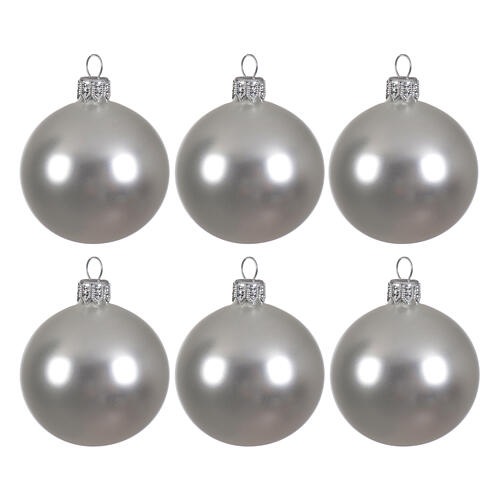 Palline natalizie set 6pz argento opaco vetro soffiato 80mm artigianale 1