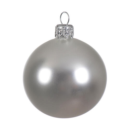 Palline natalizie set 6pz argento opaco vetro soffiato 80mm artigianale 2