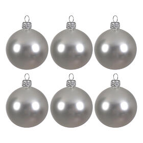 Christmas baubles set of 6 pieces in matte silver handcrafted blown glass 80mm