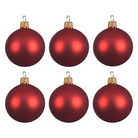 Christmas balls, matte red blown glass, set of 6, 80 mm