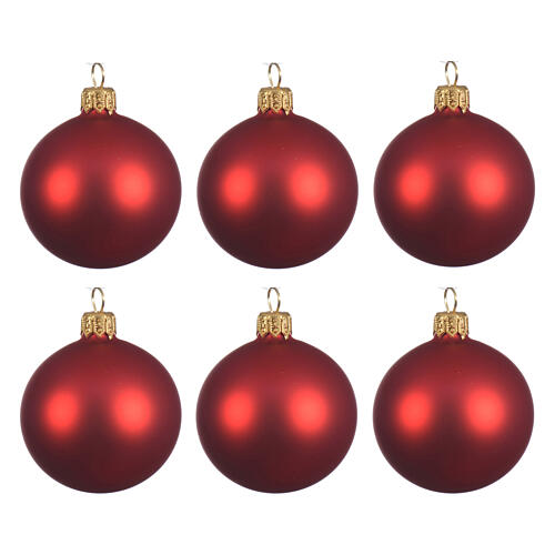 Christmas balls, matte red blown glass, set of 6, 80 mm 1