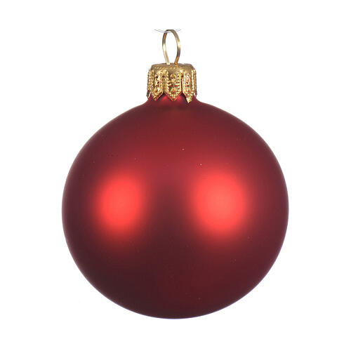 Christmas balls, matte red blown glass, set of 6, 80 mm 2