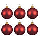 Set 6 boules Noël artisanales 80 mm verre soufflé rouge mat s1