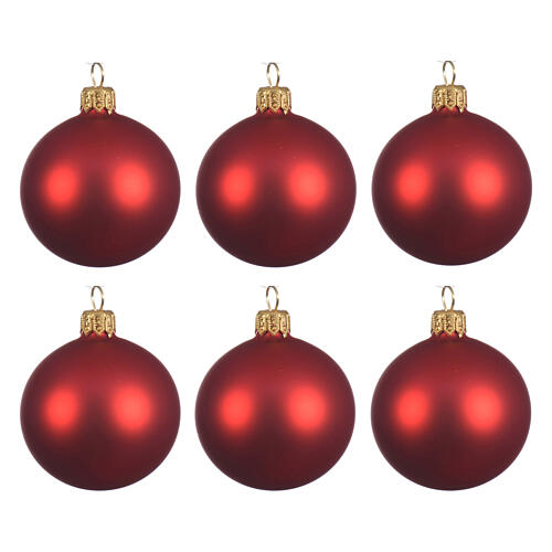 Set 6 palline Natale 80mm vetro soffiato artigianale rosso opaco 1