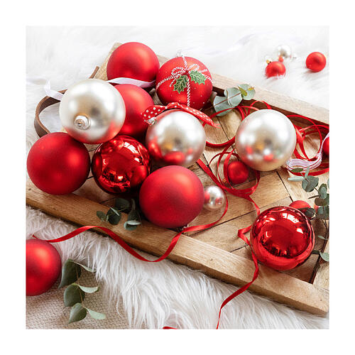 Set 6 palline Natale 80mm vetro soffiato artigianale rosso opaco 3