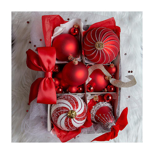 Set 6 palline Natale 80mm vetro soffiato artigianale rosso opaco 4