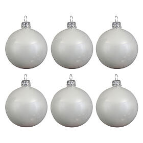 Set palline Natale 6 pz bianco smaltato vetro soffiato 80 mm