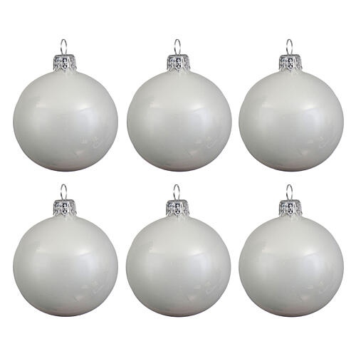 Christmas bauble set 6 pcs white enameled blown glass 80 mm 1