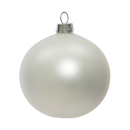 Set of 6 Christmas balls, matte white blown glass, 80 mm 2