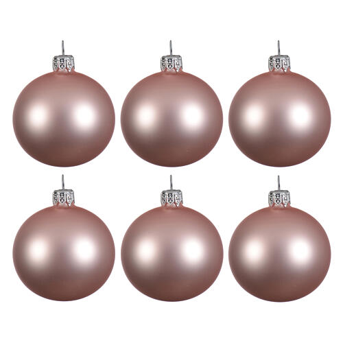 Set of 6 pcs powder pink Christmas baubles in blown glass 80 mm 1