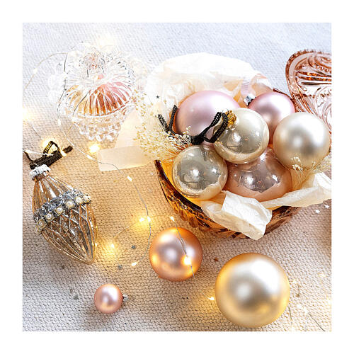 Set of 6 pcs powder pink Christmas baubles in blown glass 80 mm 3