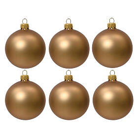 Christmas balls of blown glass, bronze finish, set of 6, 80 mm