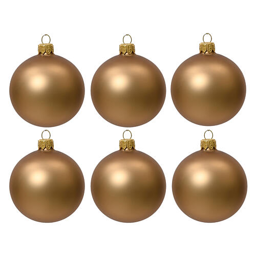 Christmas balls of blown glass, bronze finish, set of 6, 80 mm 1