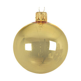 Polished golden Christmas balls, set of 6, blown glass, 80 mm