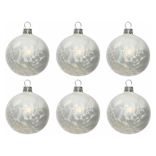 Weihnachtsbaumkugeln, 6-teiliges Set, Weiß, Eiseffekt, 80 mm, geblasenes Glas 1