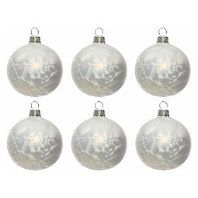 Set 6 palline natalizie vetro soffiato 80mm bianco ghiaccio