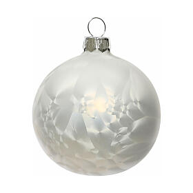 Set of 6 ice white blown glass Christmas baubles 80mm