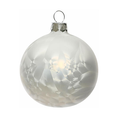 Set of 6 ice white blown glass Christmas baubles 80mm 2