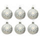 Set of 6 ice white blown glass Christmas baubles 80mm s1