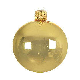 Set of 4 Christmas balls, golden blown glass, 100 mm