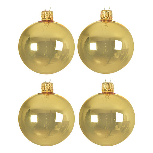 Set of 4 Christmas balls, golden blown glass, 100 mm 1