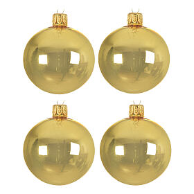 Set de 4 boules de Noël artisanales 100 mm verre soufflé doré