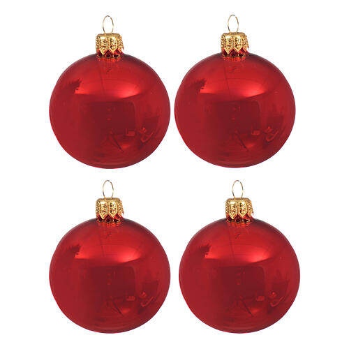 Set of 4 Christmas balls, red blown glass, 100 mm 1