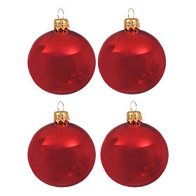 Set de 4 boules de Noël verre soufflé rouge 100 mm