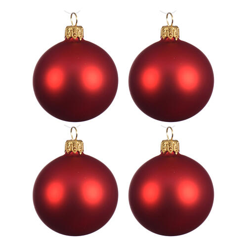 Set of 4 matte red Christmas balls, blown glass, 100 mm 1