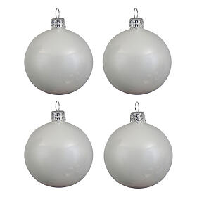 Set 4pz palline natalizie bianco smaltato lucido vetro soffiato 100mm