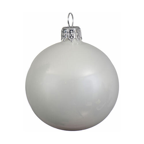 Set of 4 white Christmas baubles in glossy enameled blown glass 100mm 2