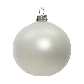 Set of 4 Christmas balls, matte white blown glass, 100 mm
