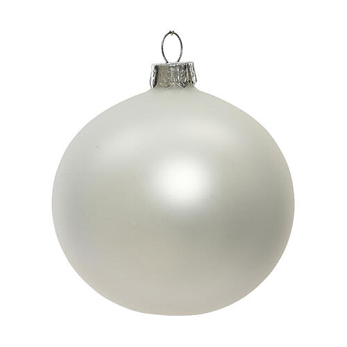 Set of 4 Christmas balls, matte white blown glass, 100 mm 2