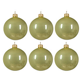 Weihnachtsbaumkugeln, 6-teiliges Set, Pistaziengrün, glänzend, 80 mm, geblasenes Glas
