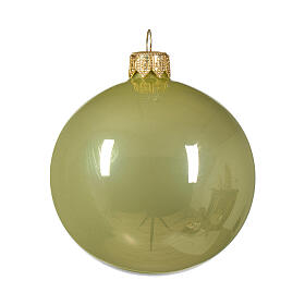 Weihnachtsbaumkugeln, 6-teiliges Set, Pistaziengrün, glänzend, 80 mm, geblasenes Glas