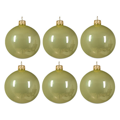 Jogo de 6 bolas de Natal 80 mm vidro soprado verde-pistache 1