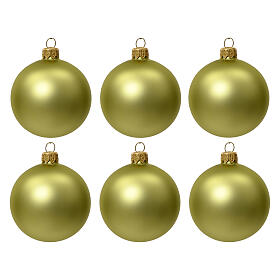 Set of 6 Christmas balls, 80 mm, pistachio green, matte blown glass
