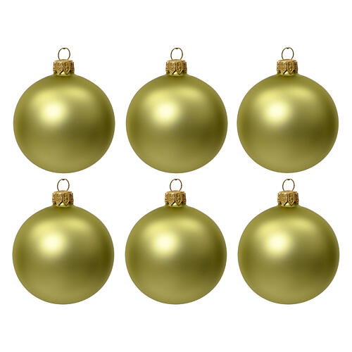 Set of 6 Christmas balls, 80 mm, pistachio green, matte blown glass 1