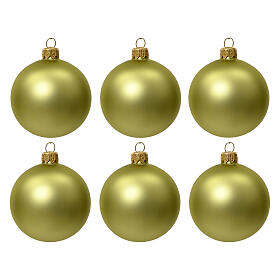Set 6 pz palline natalizie verde pistacchio vetro soffiato opache 80mm