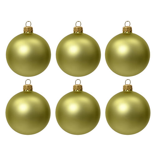 Set of 6 pcs pistachio green opaque blown glass Christmas baubles 80mm 1