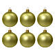 Set of 6 pcs pistachio green opaque blown glass Christmas baubles 80mm s1