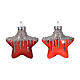 Set of 2 Christmas tree decorations, red stars with silver glitter s1