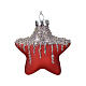 Set of 2 Christmas tree decorations, red stars with silver glitter s2