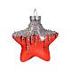 Set of 2 Christmas tree decorations, red stars with silver glitter s3